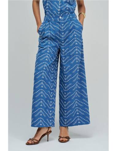 pantalon cropped wide bordados