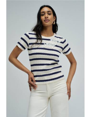 CAMISETA RAYAS  APLIQUE ENCAJE