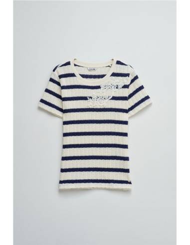 CAMISETA RAYAS  APLIQUE ENCAJE