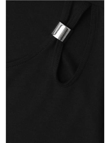 vestido midi aplique hombro