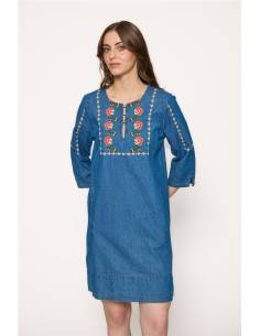 vestido denim bordados