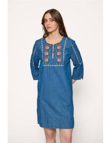 vestido denim bordados