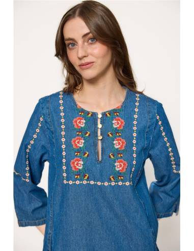 vestido denim bordados