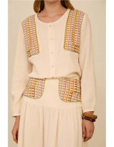 BLUSA BIMATERIA CON PAÑUELO